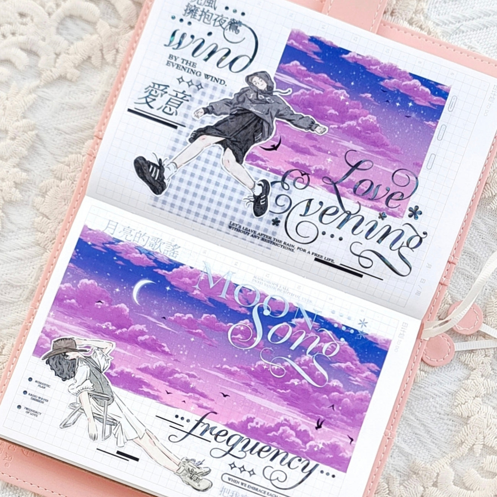 Purple sky person washi tape journaling 'Love Evening' at Shroomi