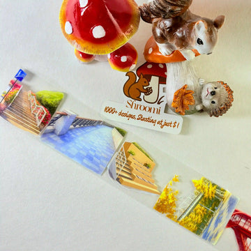 Urban steps and walkways PET tape strip showing staircase scenes with flower borders and blue tiled walkway