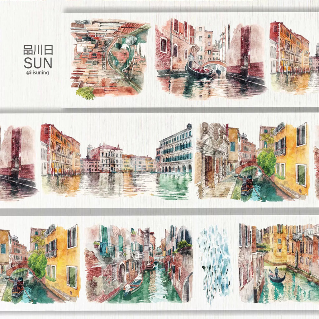 Explore the charm of Venice with this PET tape featuring romantic canals and vibrant European architecture.