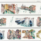 Delicate Venice Secret PET Tape showcasing romantic Venetian canals and colorful European architecture for creative journaling.