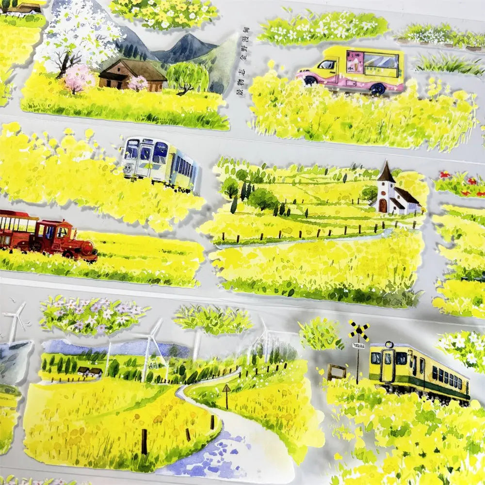 Verdant Meadow Stream PET Tape Verdant Meadow PET Tape | Golden Countryside Scenery Sticker
