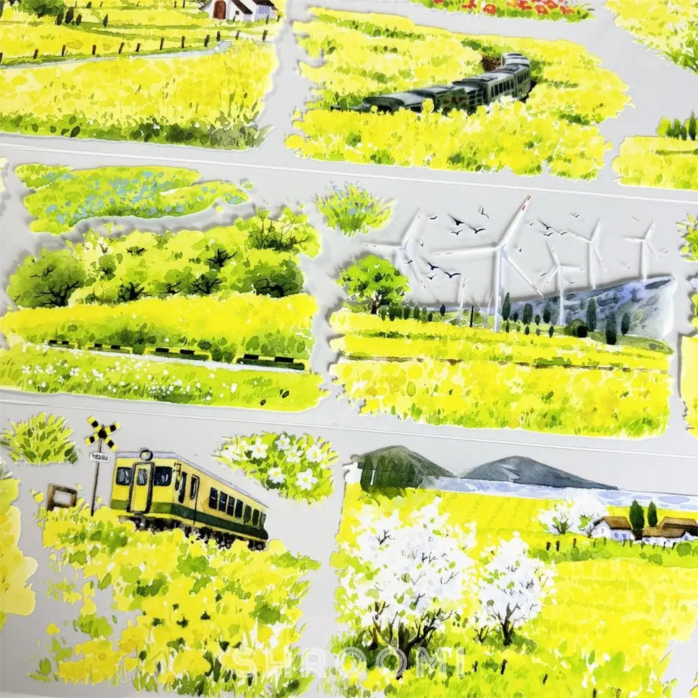 Verdant Meadow Stream PET Tape Verdant Meadow PET Tape | Golden Countryside Scenery Sticker