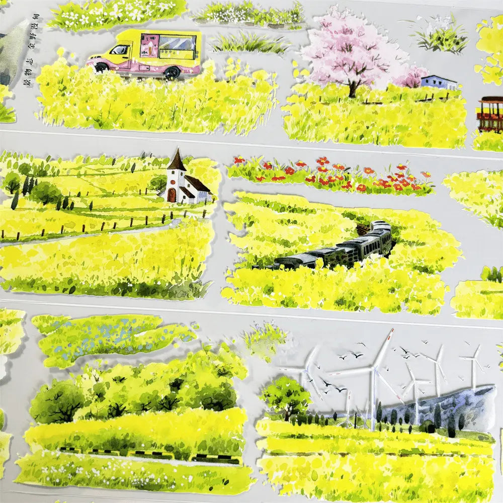 Verdant Meadow Stream PET Tape Verdant Meadow PET Tape | Golden Countryside Scenery Sticker