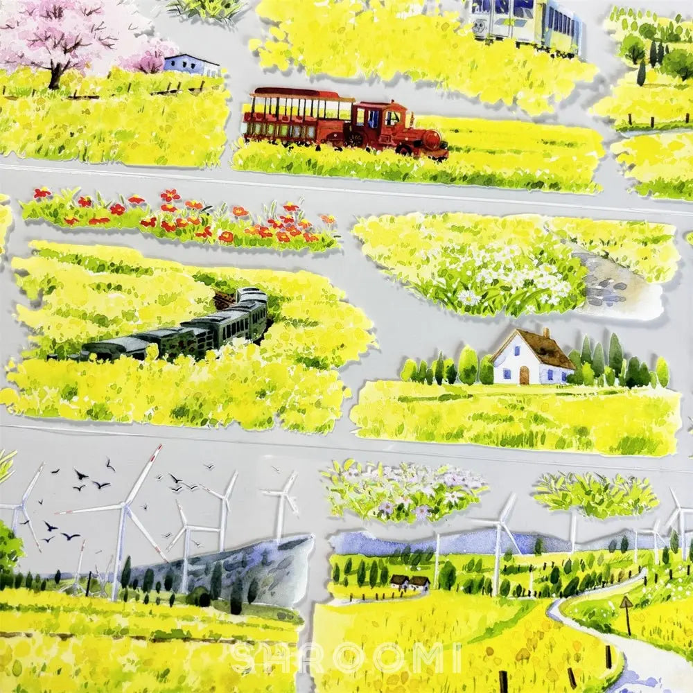 Verdant Meadow Stream PET Tape Verdant Meadow PET Tape | Golden Countryside Scenery Sticker