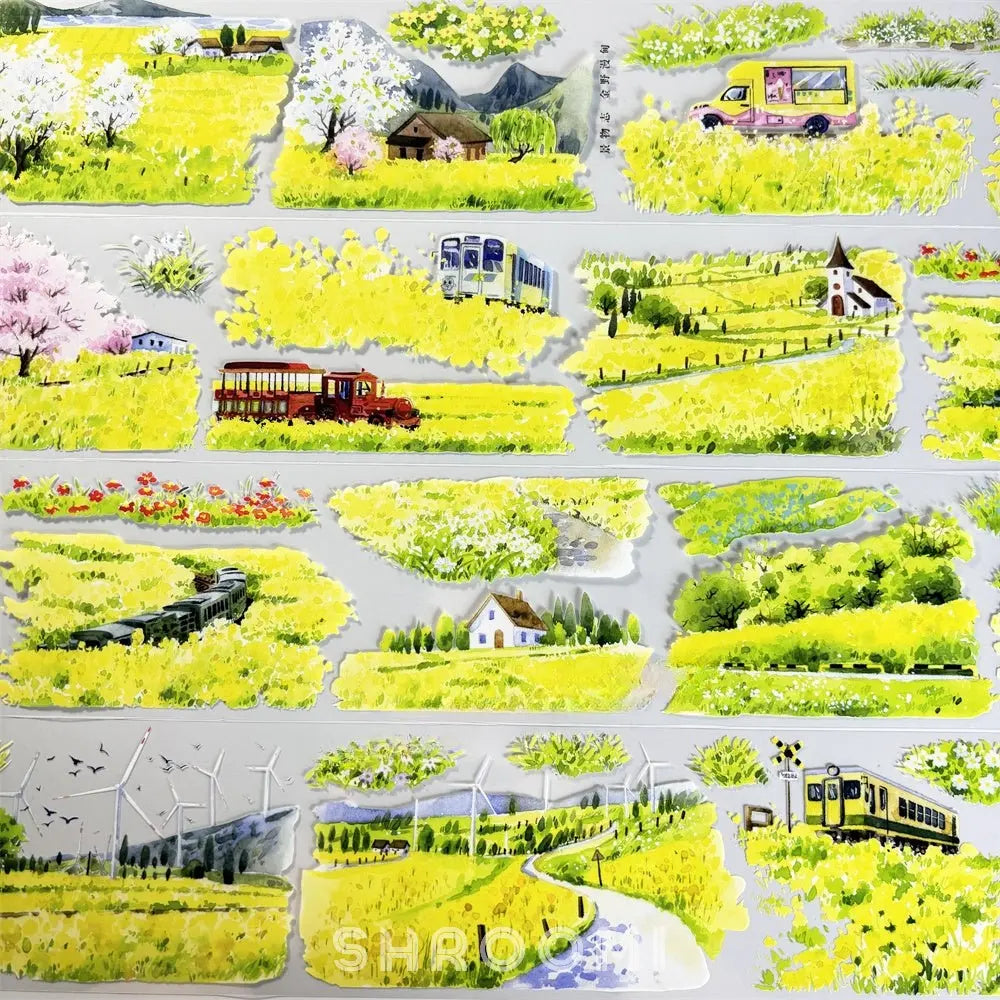 Verdant Meadow Stream PET Tape Verdant Meadow PET Tape | Golden Countryside Scenery Sticker
