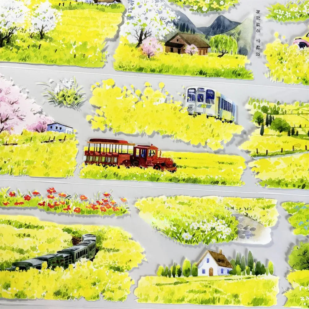 Verdant Meadow Stream PET Tape Verdant Meadow PET Tape | Golden Countryside Scenery Sticker