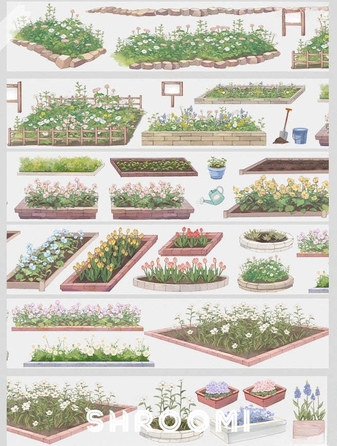 Hand-painted floral garden bed cut-out tape with flower beds & decor for scrapbooking - Shroomi