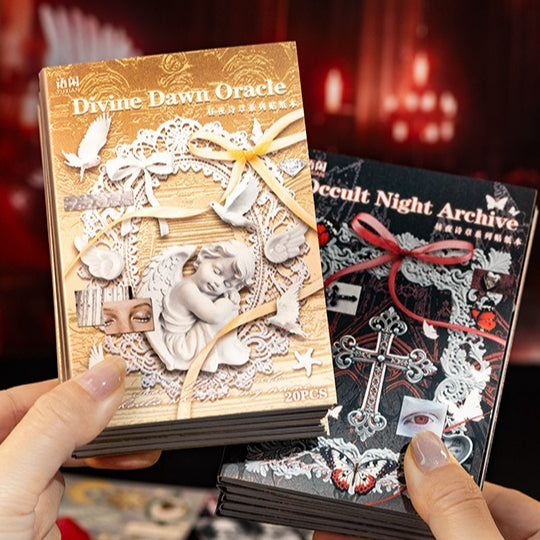 Occult Night gothic PET sticker book with crosses, angels, butterflies, ornate frames, and dark red accents - image 7