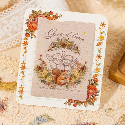 Floral embroidery frame sticker book with botanical borders, wreaths, rabbits, butterflies, ribbons, and photo frame designs
