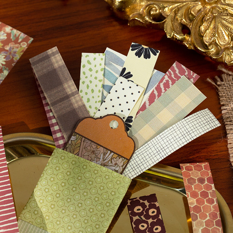 Vintage gingham and dot pattern scrapbooking paper sheet in mustard and sage tones