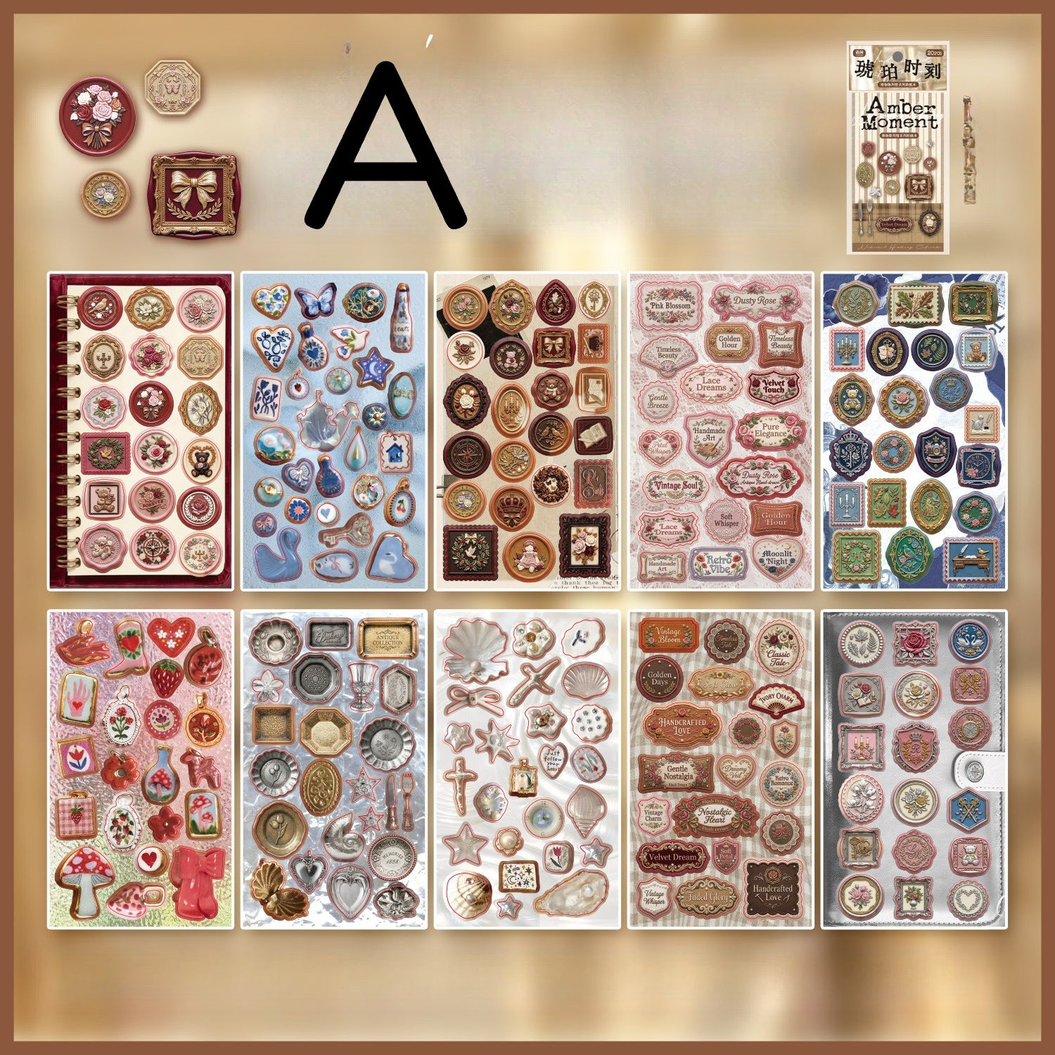 Museum Gallery vintage sticker book with wax seals, labels, portraits, frames, and antique accents - image 11