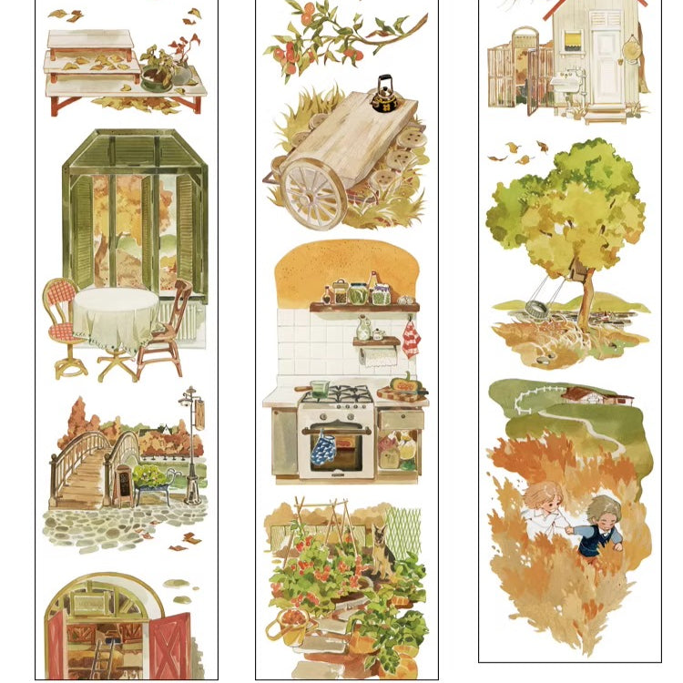 Autumn harvest PET tape showcasing farm scenes