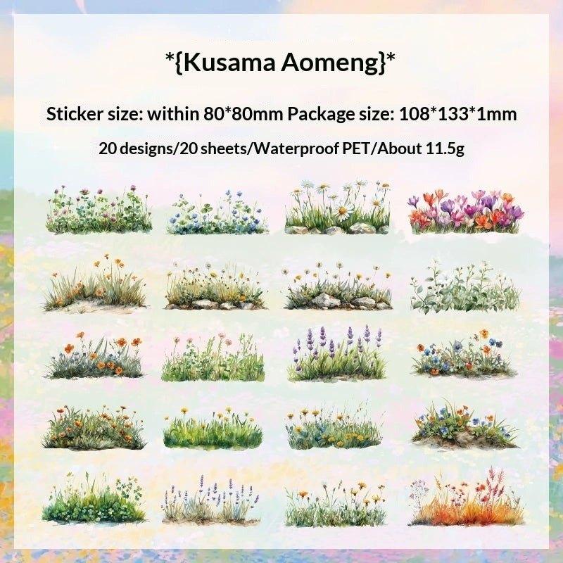 Wild Meadow Grass & Flower Stickers - Nature Landscape Scenery | Waterproof PET Journal Decor