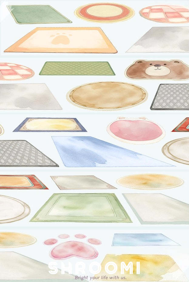 Shroomi modern carpets PET tape collection with colorful watercolor shapes