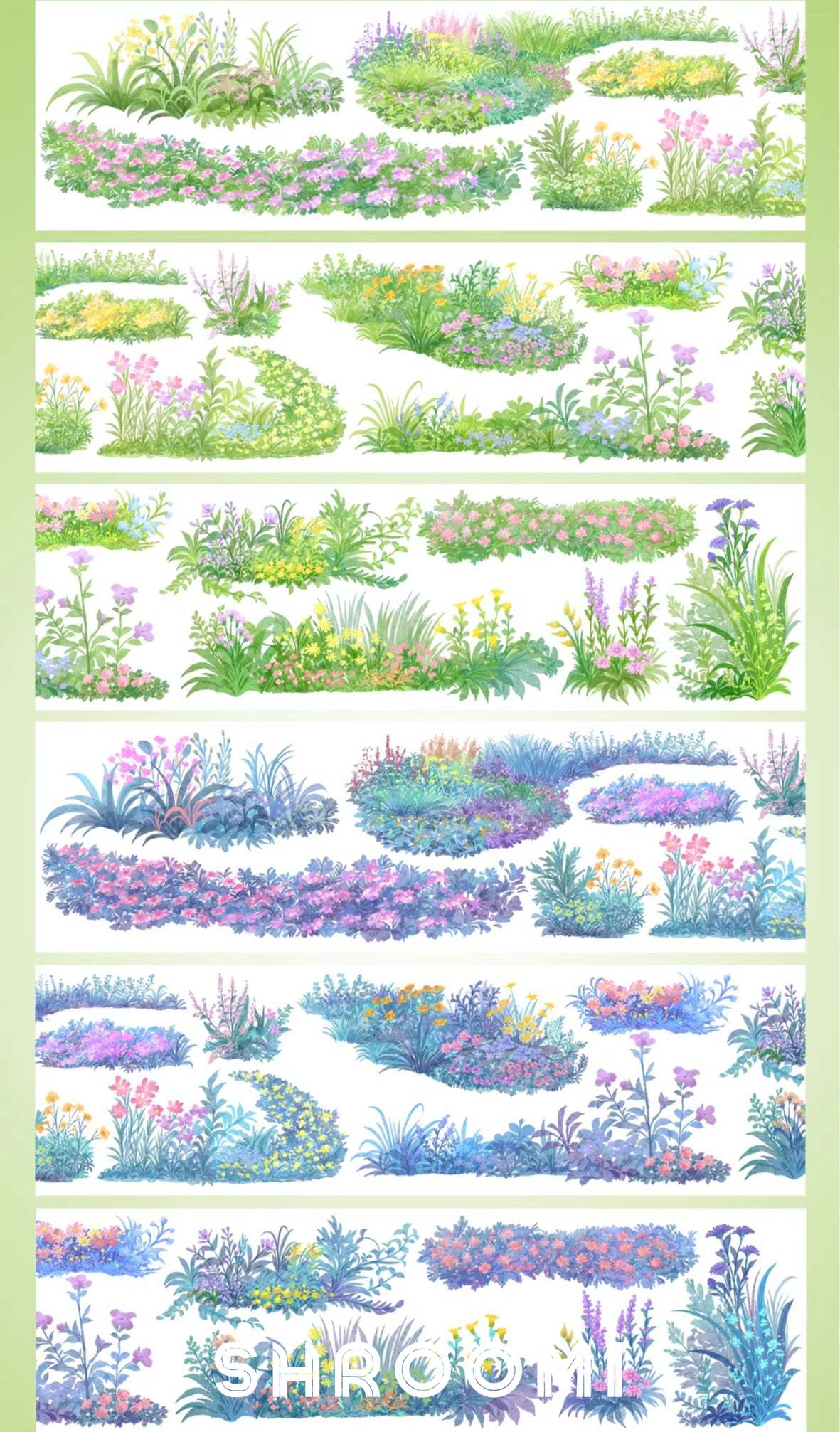 Little Blossom Field – Day & Night PET Tape Little Blossom Field Washi Tape – Day & Night Floral Scenery Tape for Journaling & Diorama Design