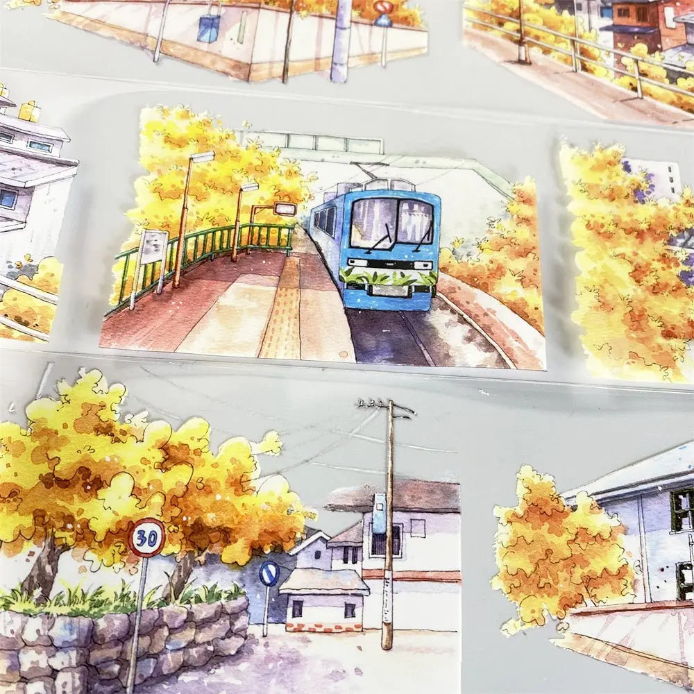 Autumn Suburban Railway PET Tape Autumn Suburban Railway PET Tape | Fall Train Scenery Sticker