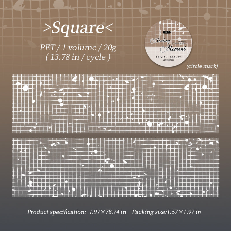 PET tape with textured white grid "Square" pattern design