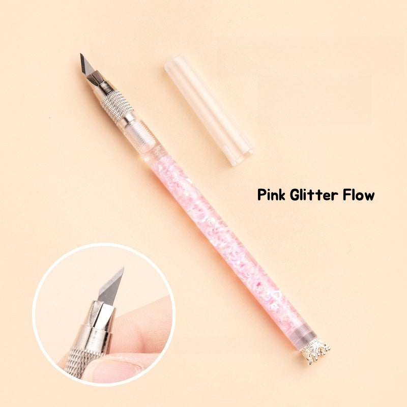 Shimmering Sands Hobby Knife GleamFlow Craft Knife | Liquid Sand Pen Cutter for Journaling & DIY Crafts – 22mm Blade, 130mm Handle