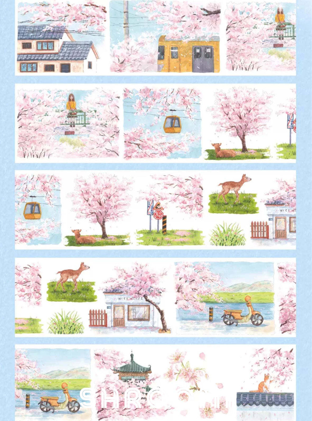 Sakura Town PET Tape Sakura Town Tape – Cherry Blossom Scenery Tape for Journaling, DIY & Scrapbooking