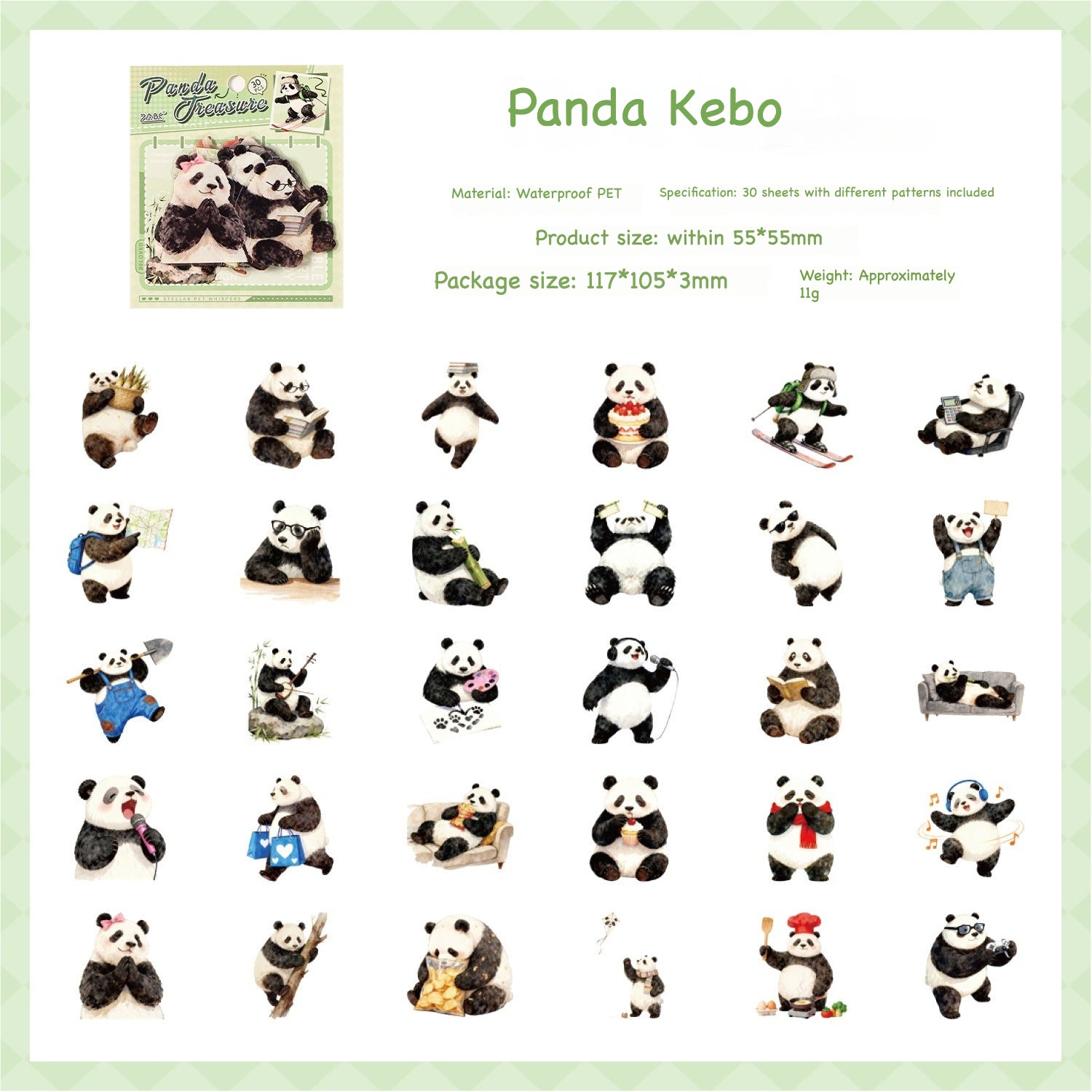 Cute animal sticker pack – kawaii illustrations of ragdoll cat, panda, penguin, bunny and bear