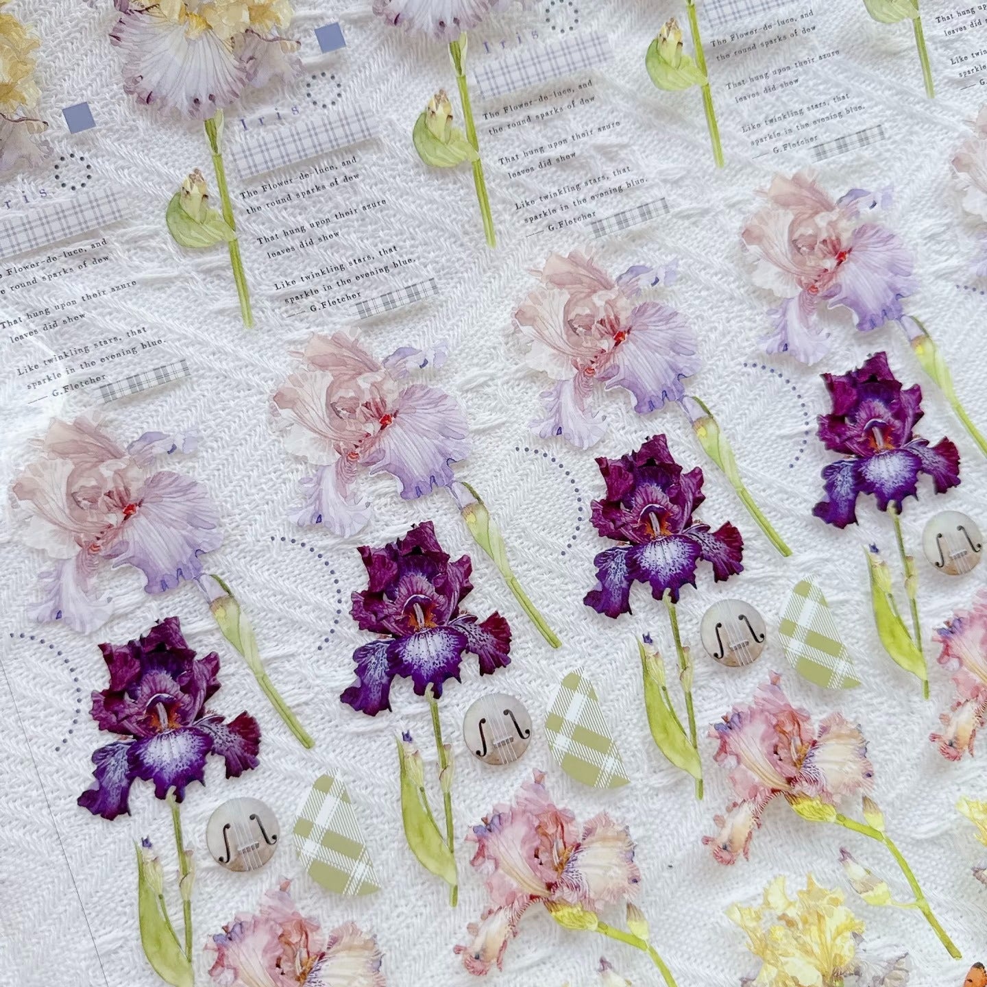 Iris Blooms PET Tape Iris Flower PET Tape 🌸 – Cute Floral Decorative Tape for Journaling, Scrapbooking & DIY Crafts