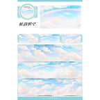 Dreamy Sky PET Tape showcasing soft blue skies, gentle clouds, and a pastel watercolor rainbow for whimsical crafts.