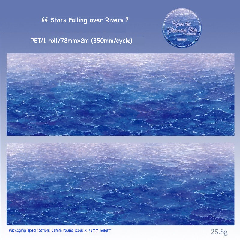 Starfall River – night sky stars reflected in still river water, dreamy PET tape
