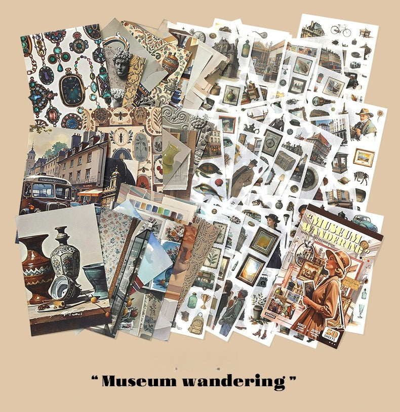 Slow Living vintage scrapbooking paper and sticker book with museum, cafe, weekly note, and cowboy collage themes - image 6