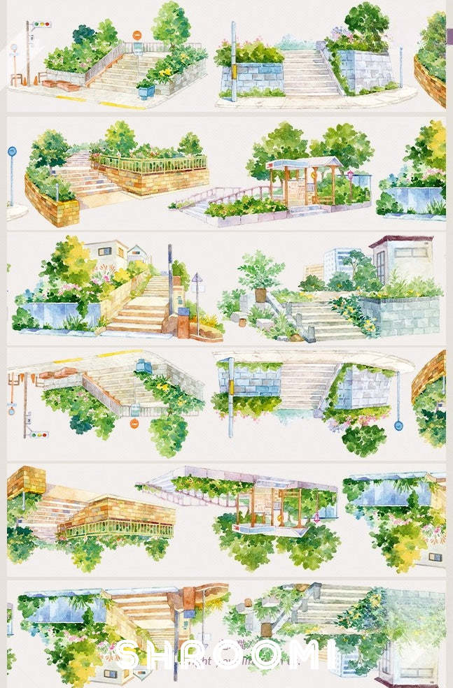 Stairway Garden PET Tape Charming Stairway Garden PET Tape | Decorative Greenery Steps Washi Tape | Aesthetic Urban Scenery Planner Tape