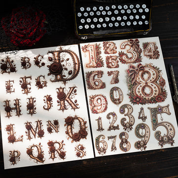 Gothic rose alphabet and number sticker sheets