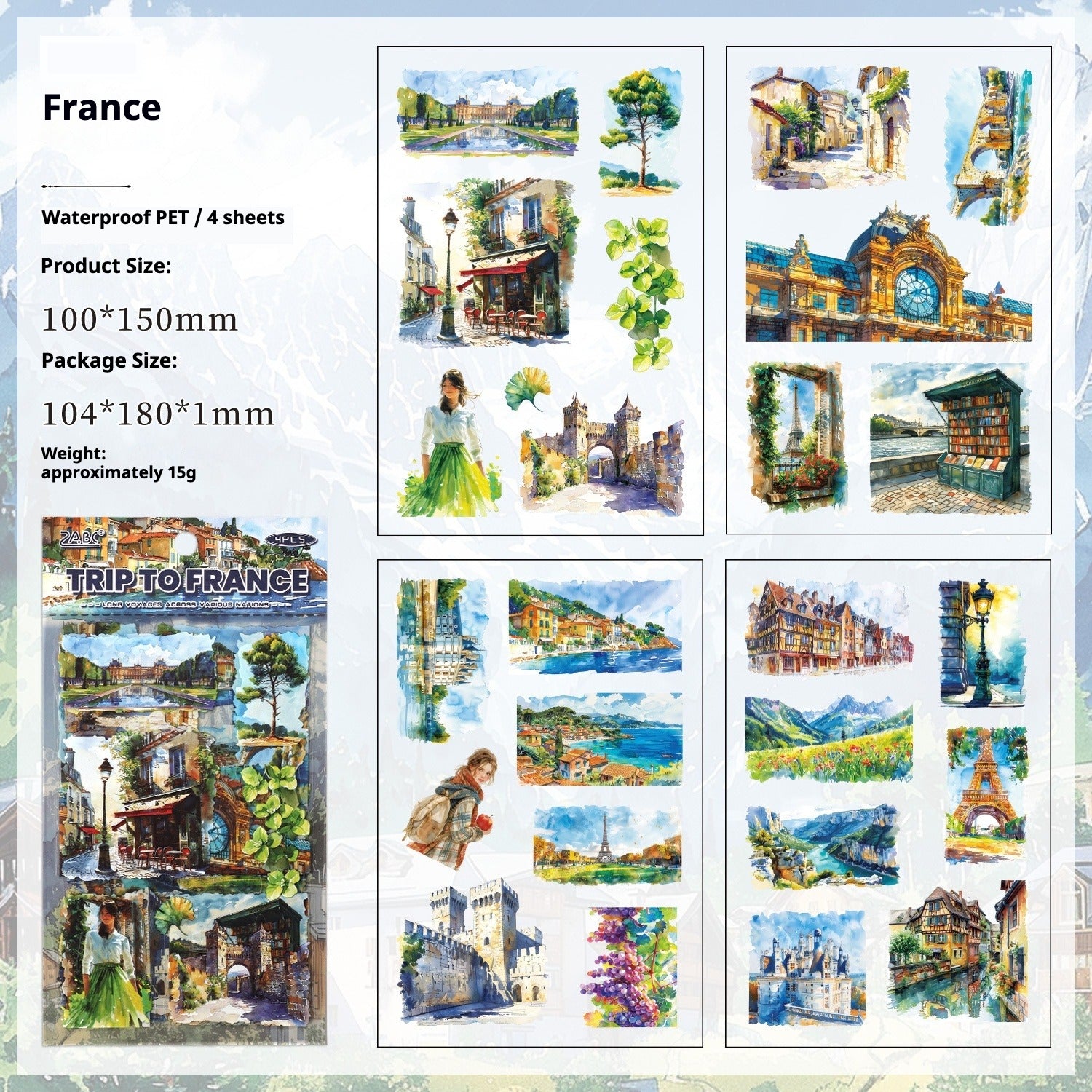 Trip to the World – Illustrated City Die-Cut Sticker Pack by Country