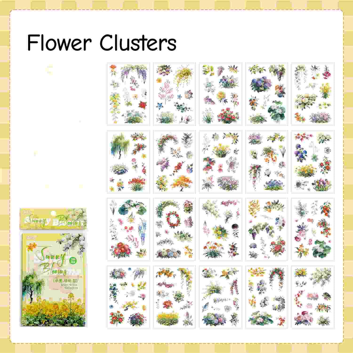Sticker sheet of wildflower and leaf clusters
