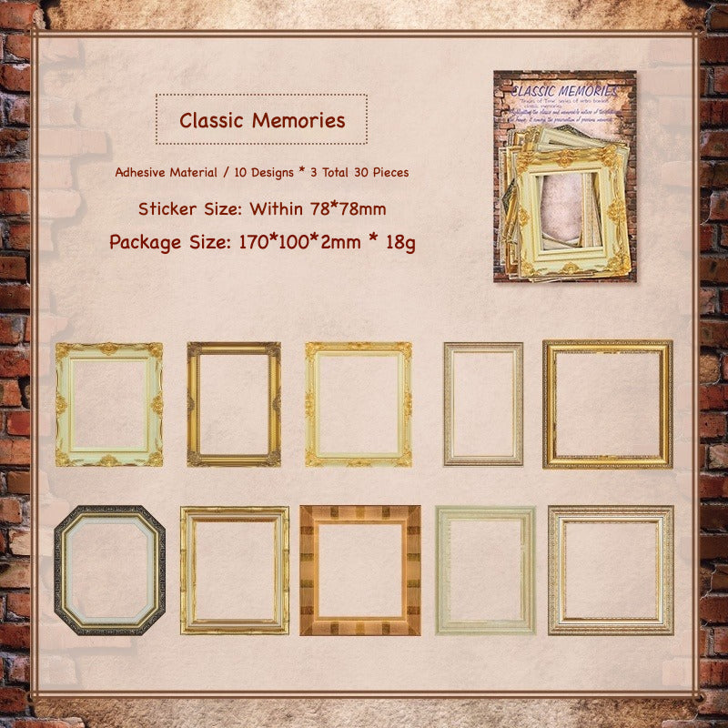 Vintage gold picture frame sticker pack – ornate antique gold frames for memory keeping and journaling