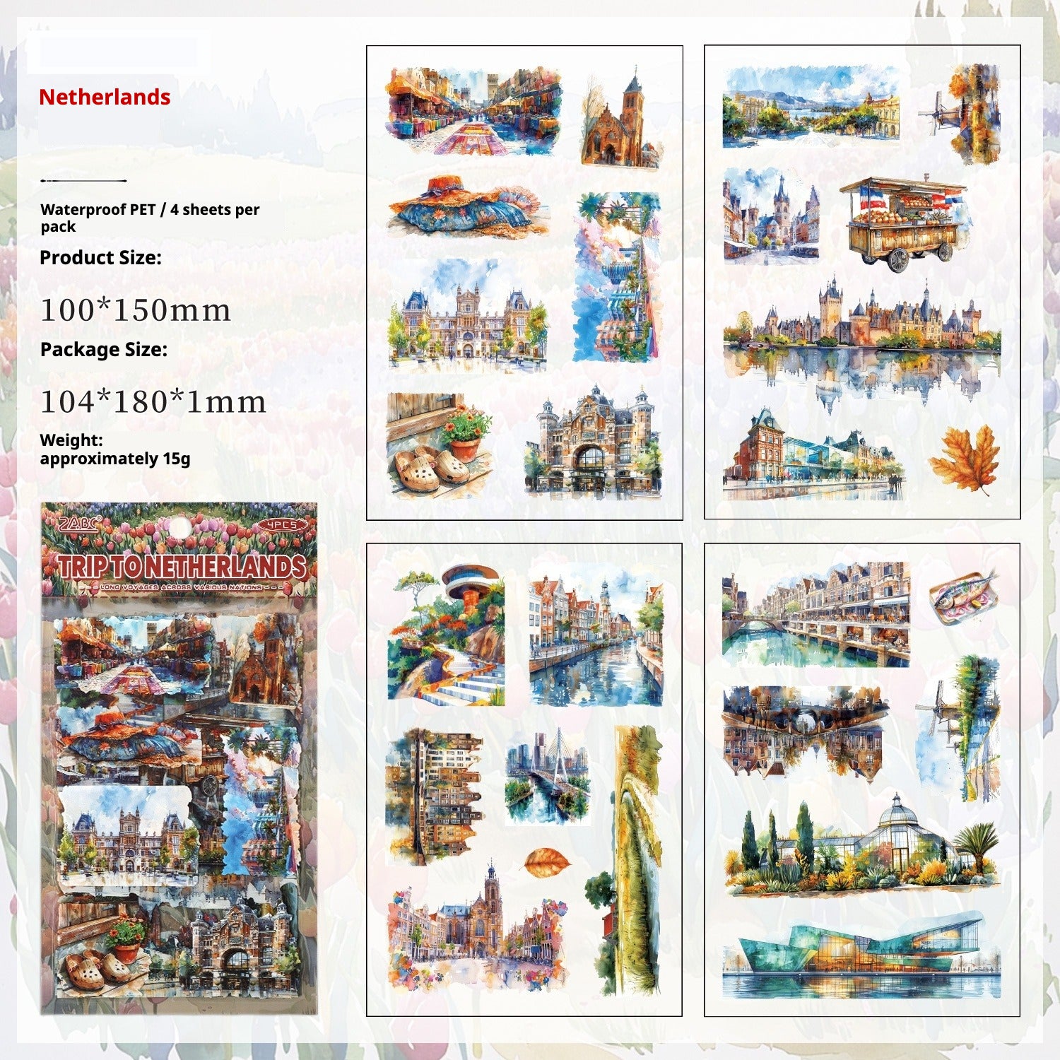 Trip to the World – Illustrated City Die-Cut Sticker Pack by Country