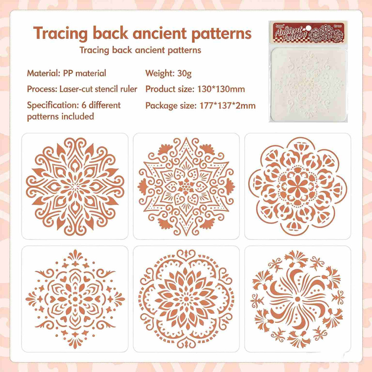 Tracing Back Ancient Patterns set: six mandala stencil designs