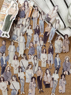 Clear aesthetic stickers showing fashionable women in casual wear, ideal for journaling, Shroomi.