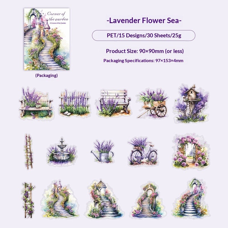 Vintage Garden Stairs & Street Lamp Stickers - Retro Pathway Scenery | Waterproof Journal Scene Building Pack