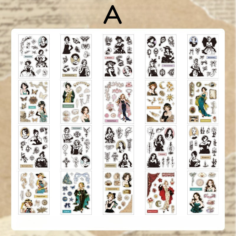 Vintage Girl Portrait PET sticker book with illustrated characters, flowers, cameos, and ribbon accents - image 7