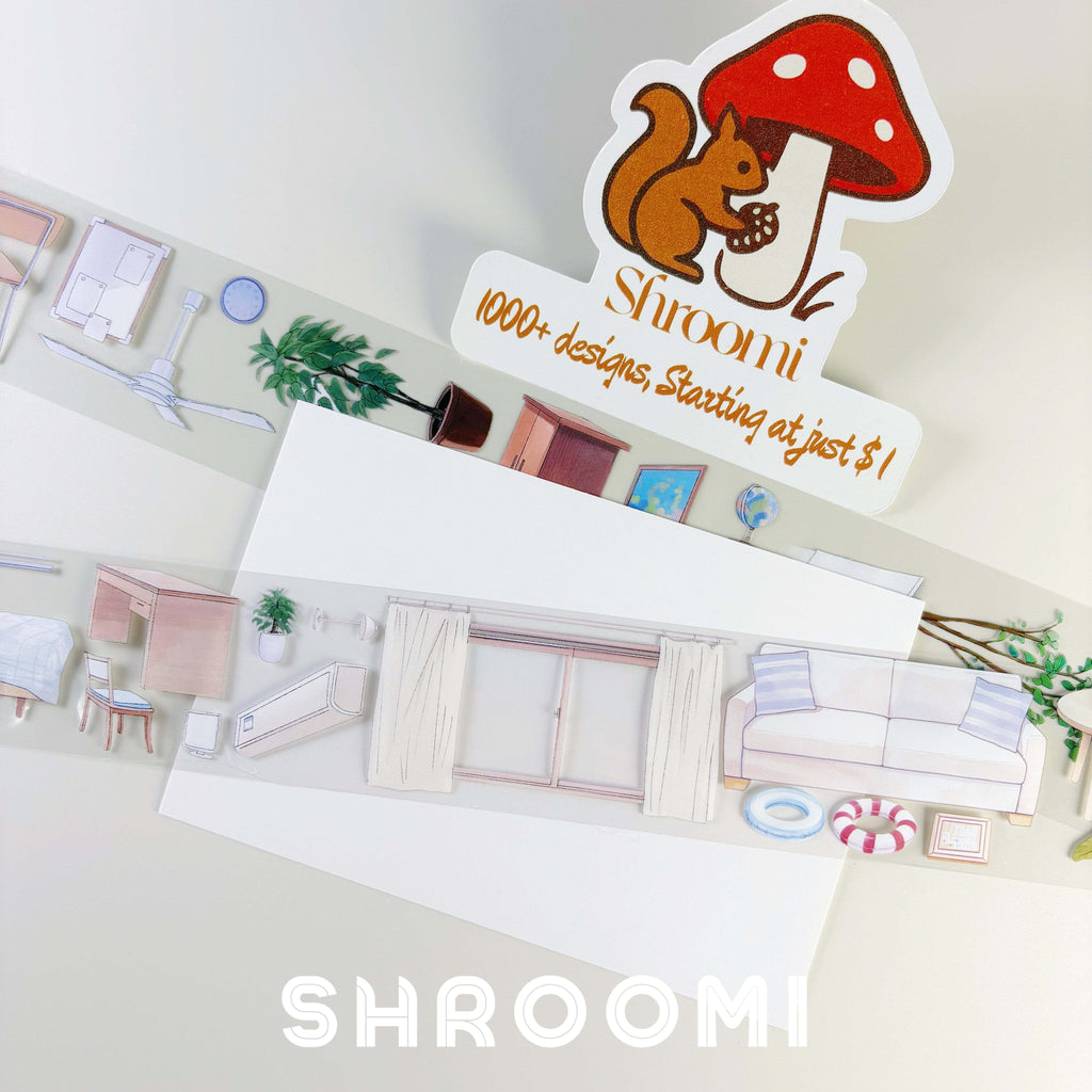 Shroomi modern furniture PET tape display with decorative shapes