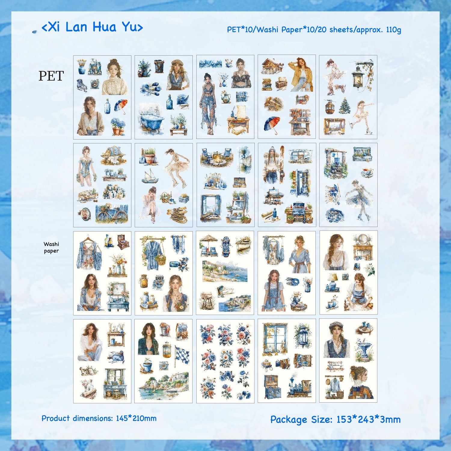 Vintage magazine style sticker book – elegant female character illustrations in editorial aesthetic