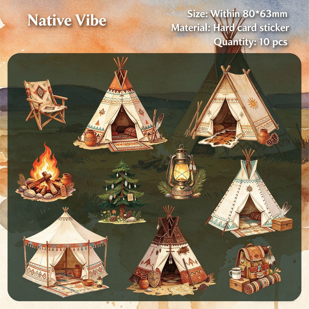 Native Vibe style: 10 teepee and campfire stickers