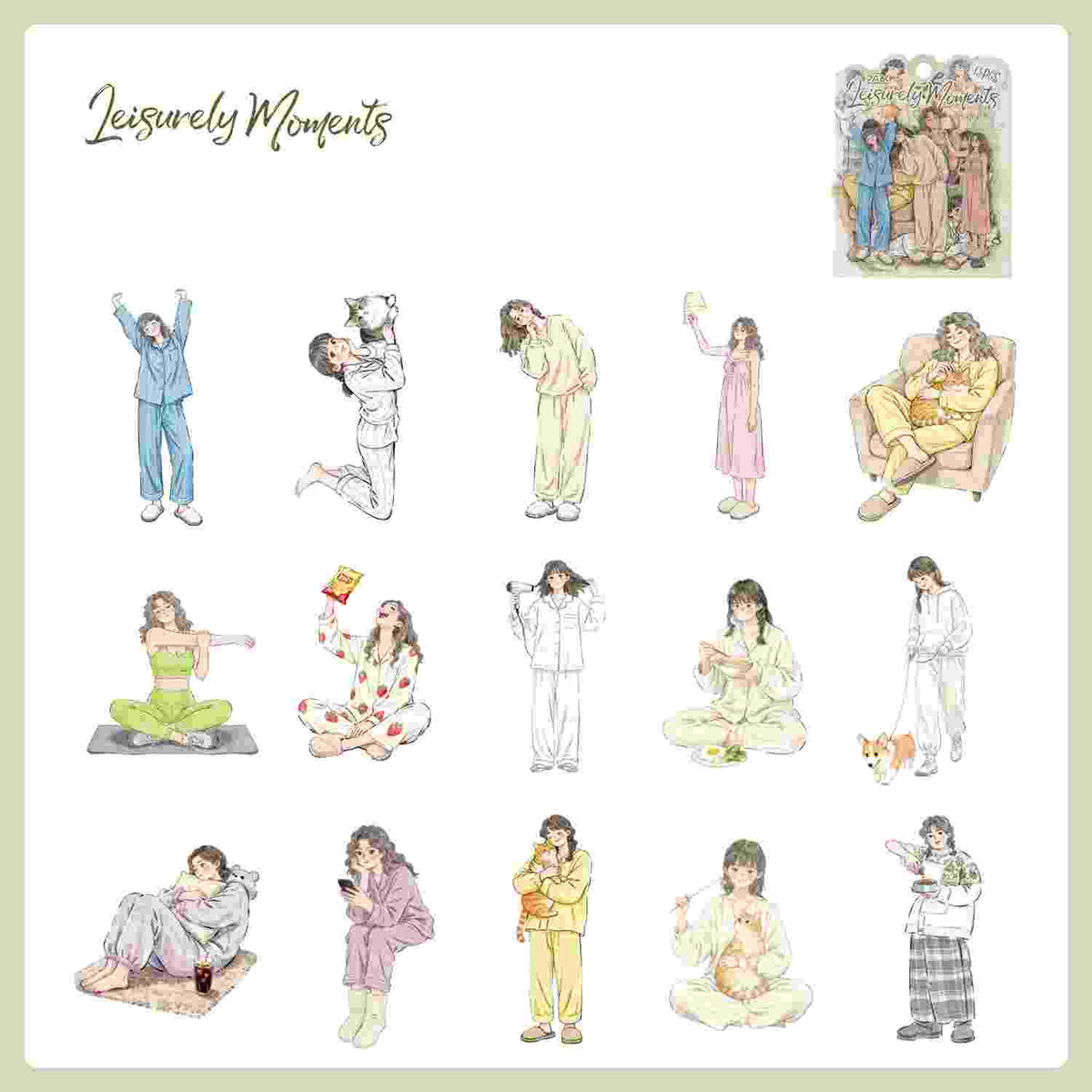 Full set of leisurely moments die-cut sticker designs