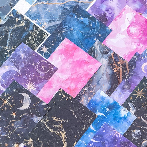 Holographic laser-effect sticker sheet with fragmented starry-sky pattern