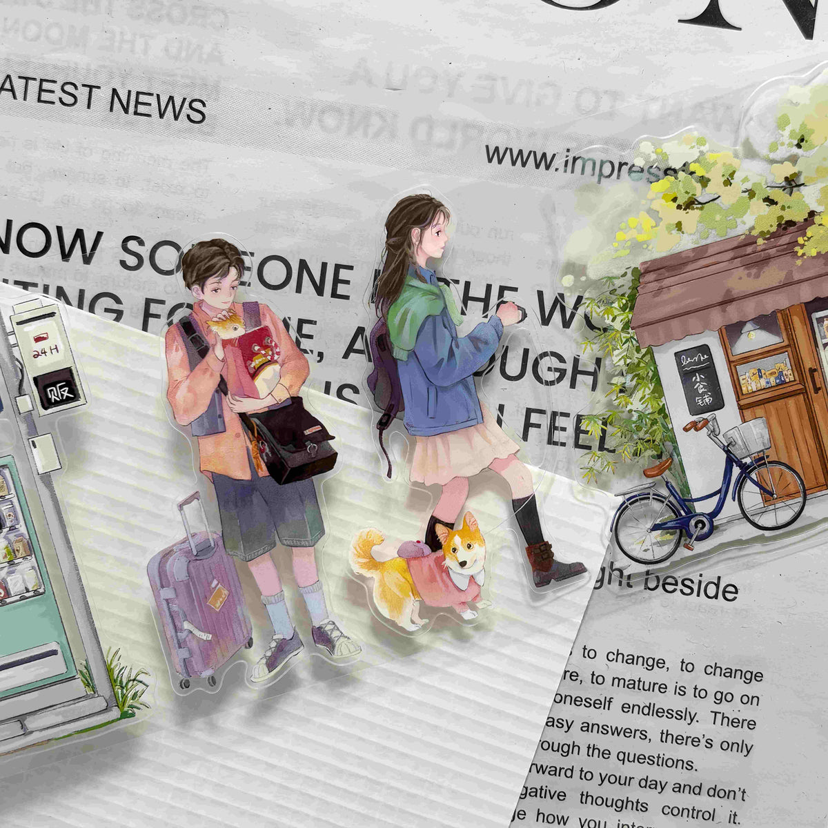 Die-cut decorative tape design from the City Seasons collection, featuring an anime-style street scene