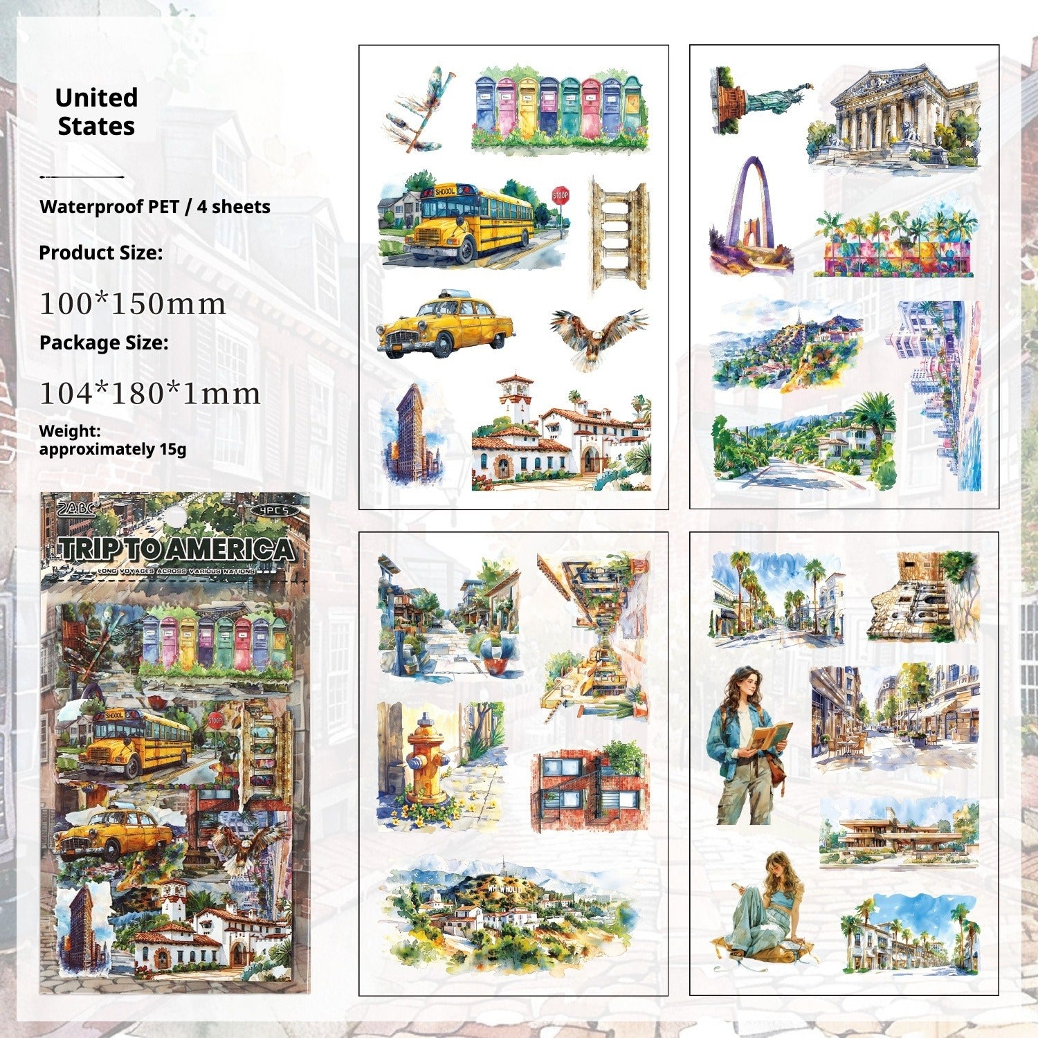 Trip to the World – Illustrated City Die-Cut Sticker Pack by Country