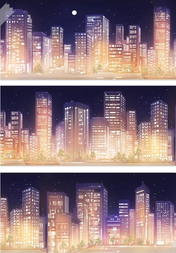 Modern City – Night Tape Modern City PET Tape (Night) – Urban Skyline at Night