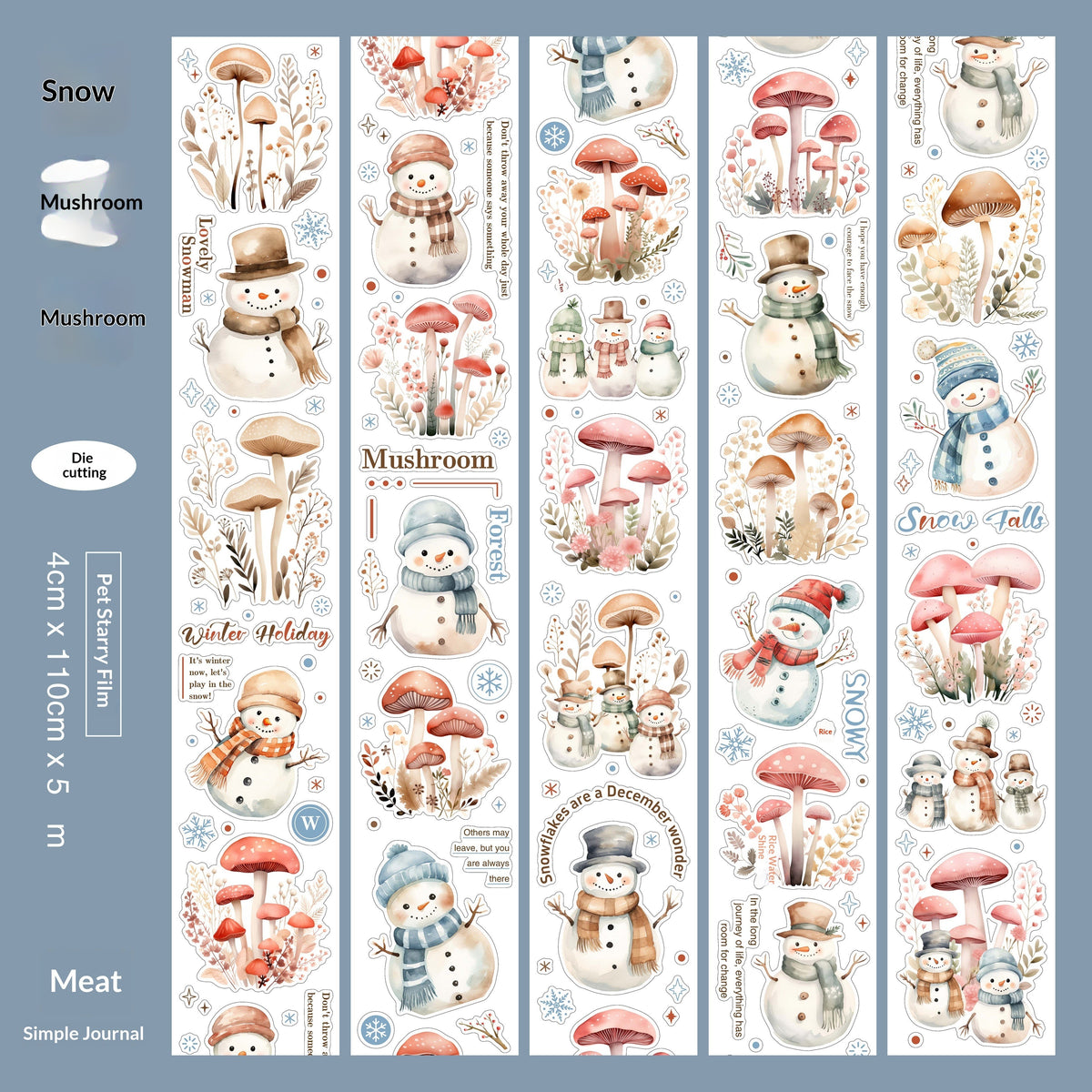 Winter Limited Edition Washi Tape - Christmas Snowman Flowers Girl Character Decorative Tape