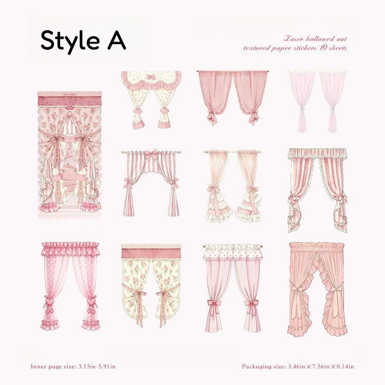 Vintage Curtain Cutout Stickers on White Kraft Paper