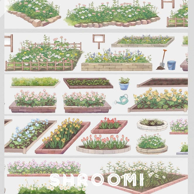 Hand-painted floral garden bed cut-out tape with flower beds & decor for scrapbooking - Shroomi