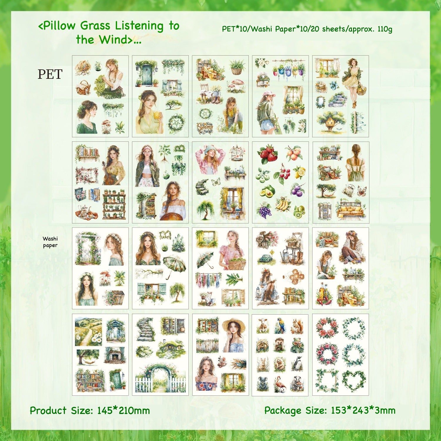 Vintage magazine style sticker book – elegant female character illustrations in editorial aesthetic